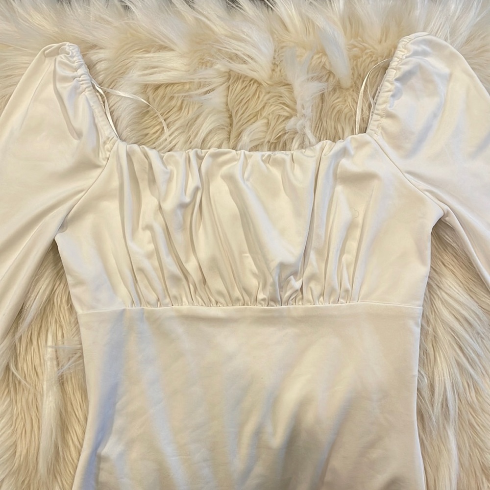 princess polly - white ruched body suit long sleeve